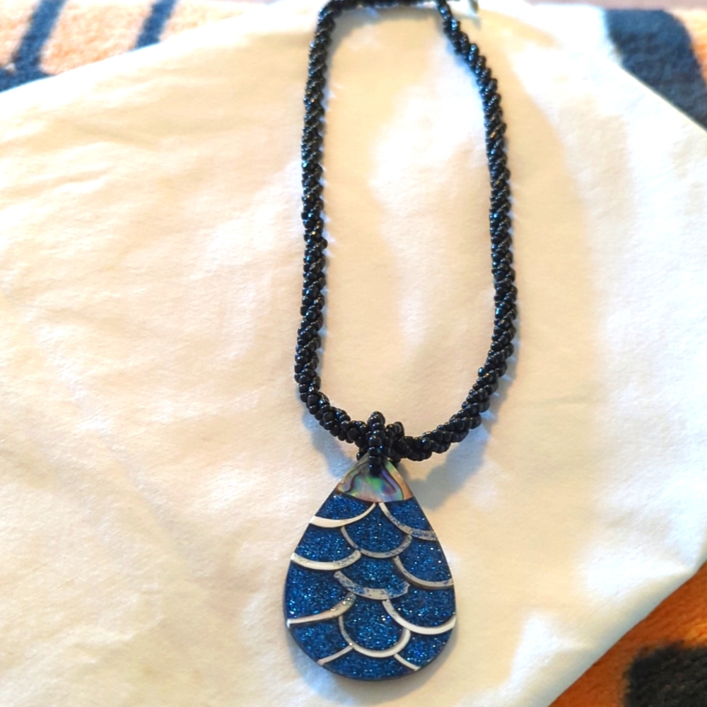 Blue White & Abalone Necklace Never Used. Just Sat In jewelry box. Sale